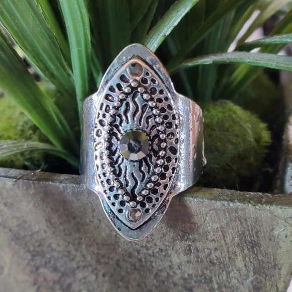 Antique Silver Tone Stretch Band Ring Marquise Shape 💥3 for $24💥 - Picture 7 of 15